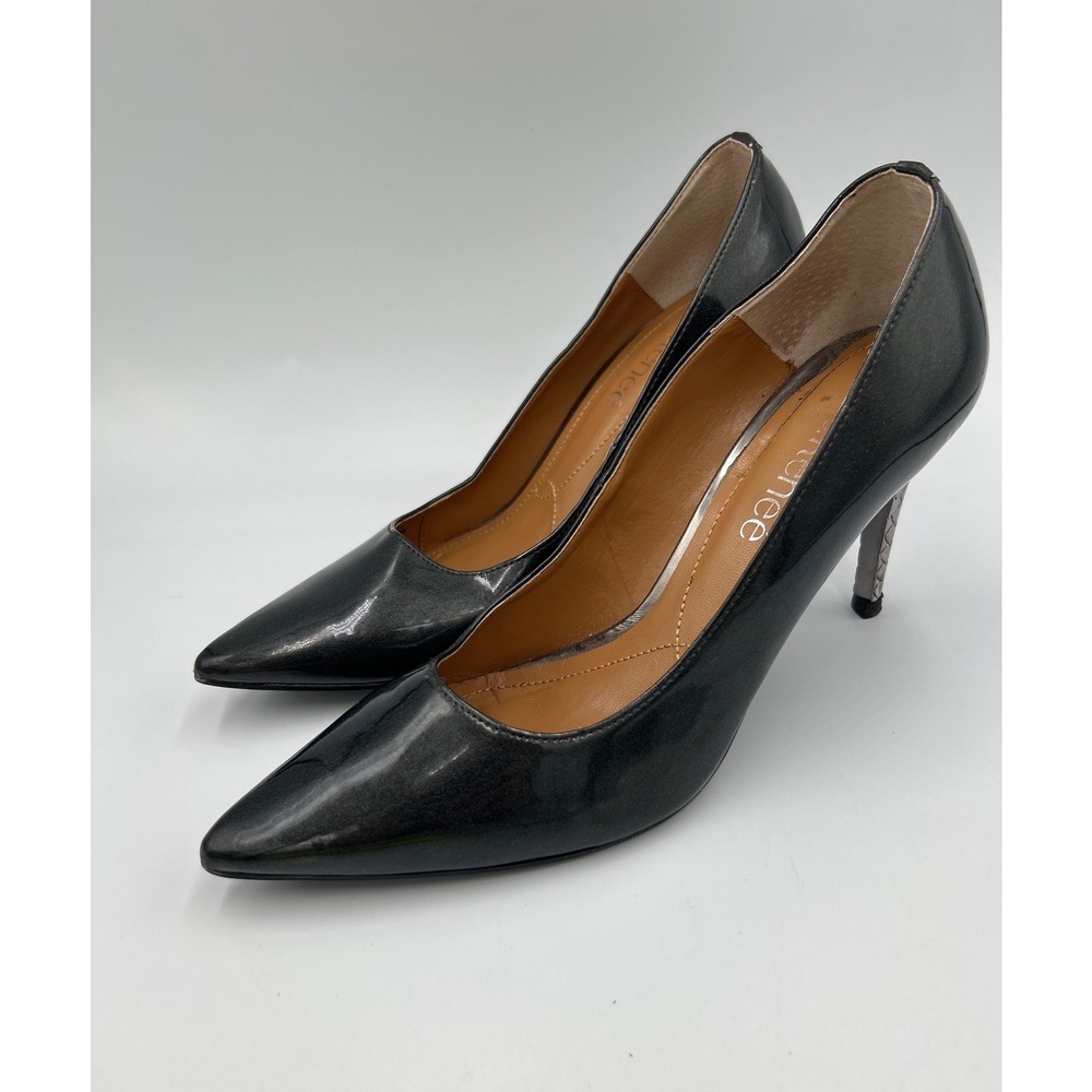 J Renee Maressa Black Patent Pointed Toe Stiletto Pumps Heels Womens 7.5